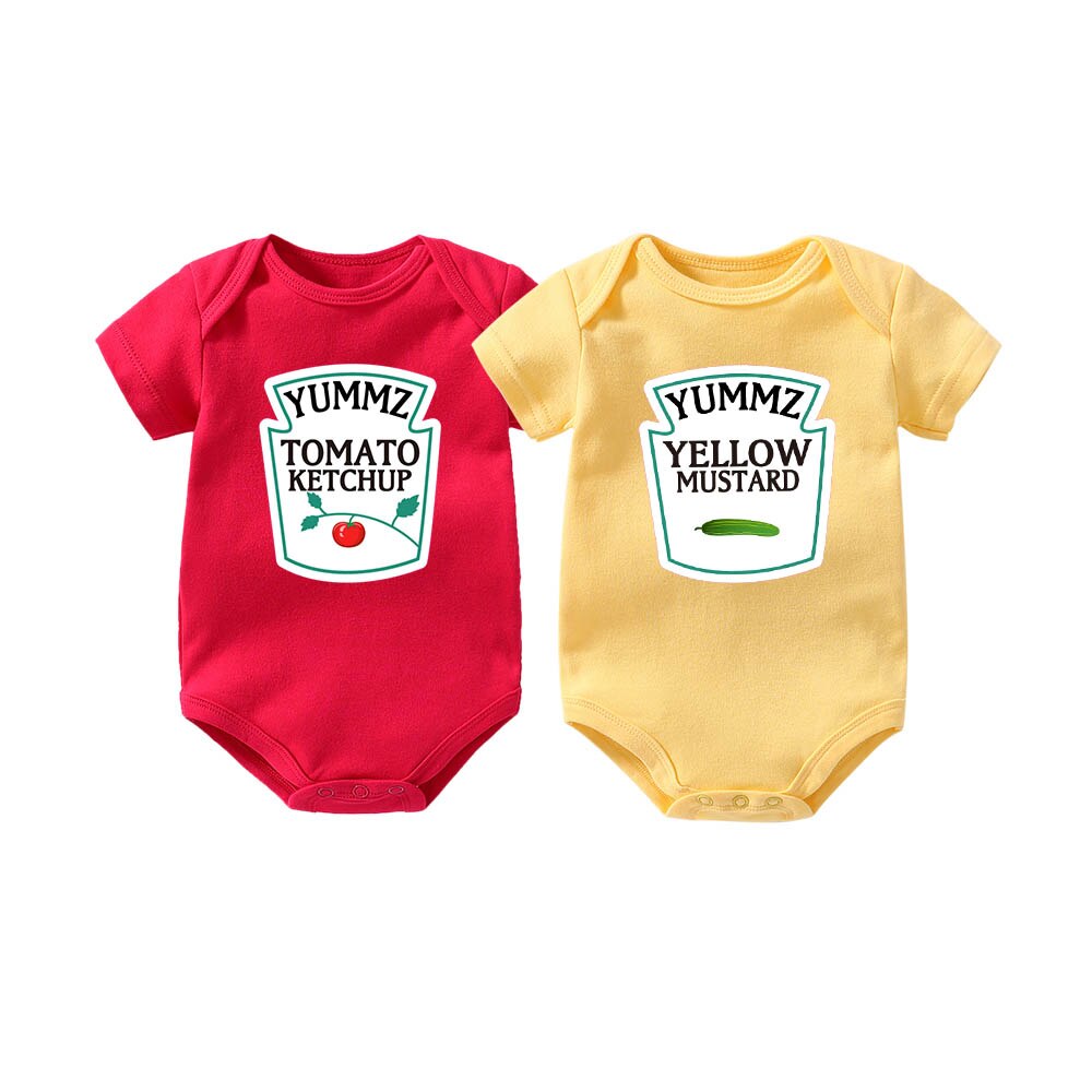 Culbutomind Yummz tomate Ketchup jaune moutarde rouge et jaune body bébé garçon jumeaux bébé vêtements jumeaux bébé garçons filles: short yellow red / 6M