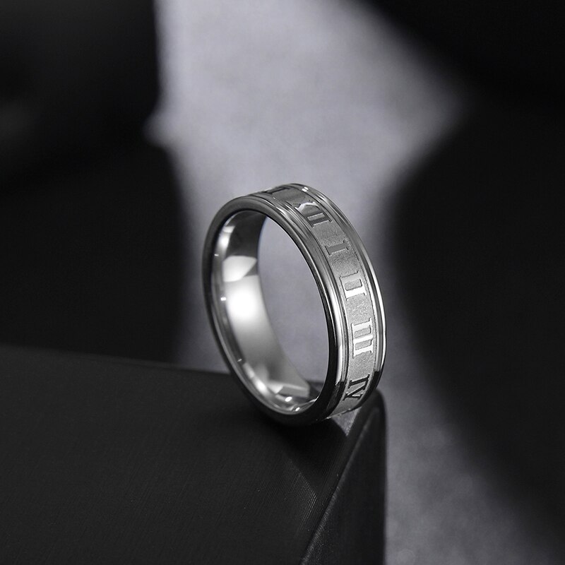 Letdiffery 6mm Punk Roman Numerals Rings Stainless Steel Women Men Jewelry For Party Size 5-13: 7 / Silver
