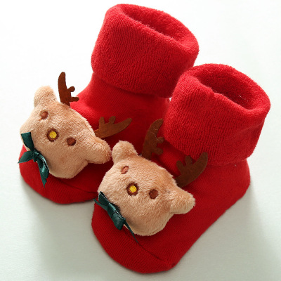 Kerstcadeau Sokken Thema Kinderen Pasgeboren Katoen Cartoon Sokken Winter Kids Baby Baby Anti-Slip Kinderen Unisex Sokken: DEER / 18m