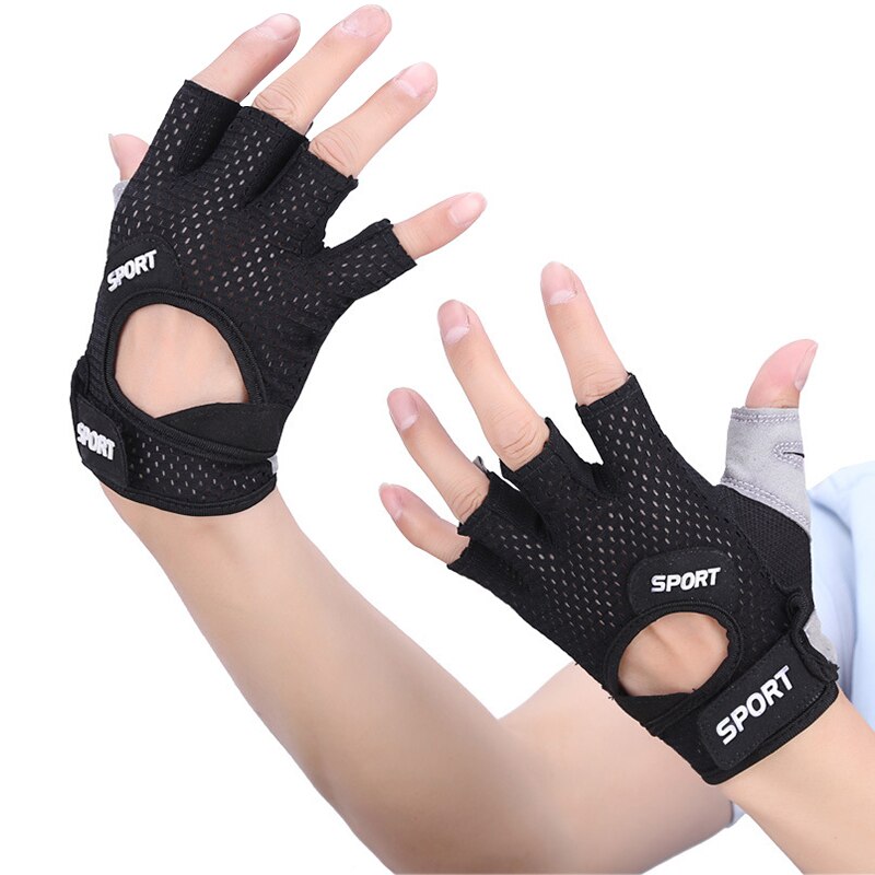 Mænd kvinder halv finger fitness handsker åndbar anti-slip vægtløftning håndvægt vandret bar træning handsker: B / M
