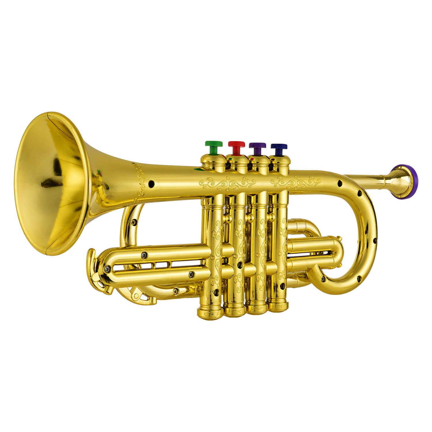 Trumpet barn musikalisk pedagogisk leksak blåsinstrument abs metallisk guld trumpet med 4 färgade nycklar för barn barn: Default Title