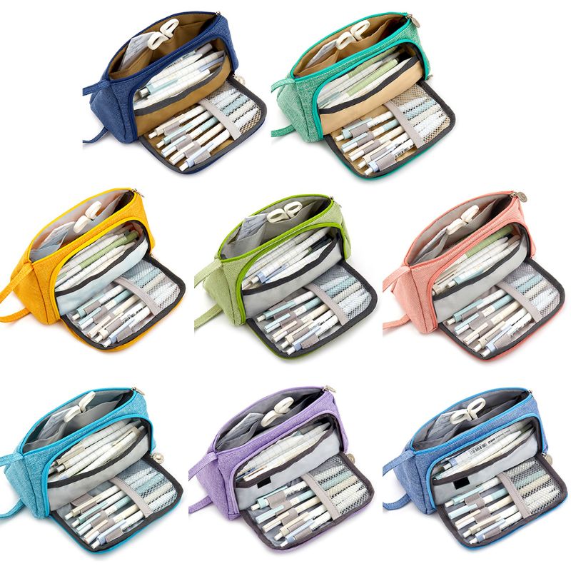 150 Slots PU Leer Stof Etui - Grote Capaciteit Houder Met Handvat - Briefpapier Organizer Voor School