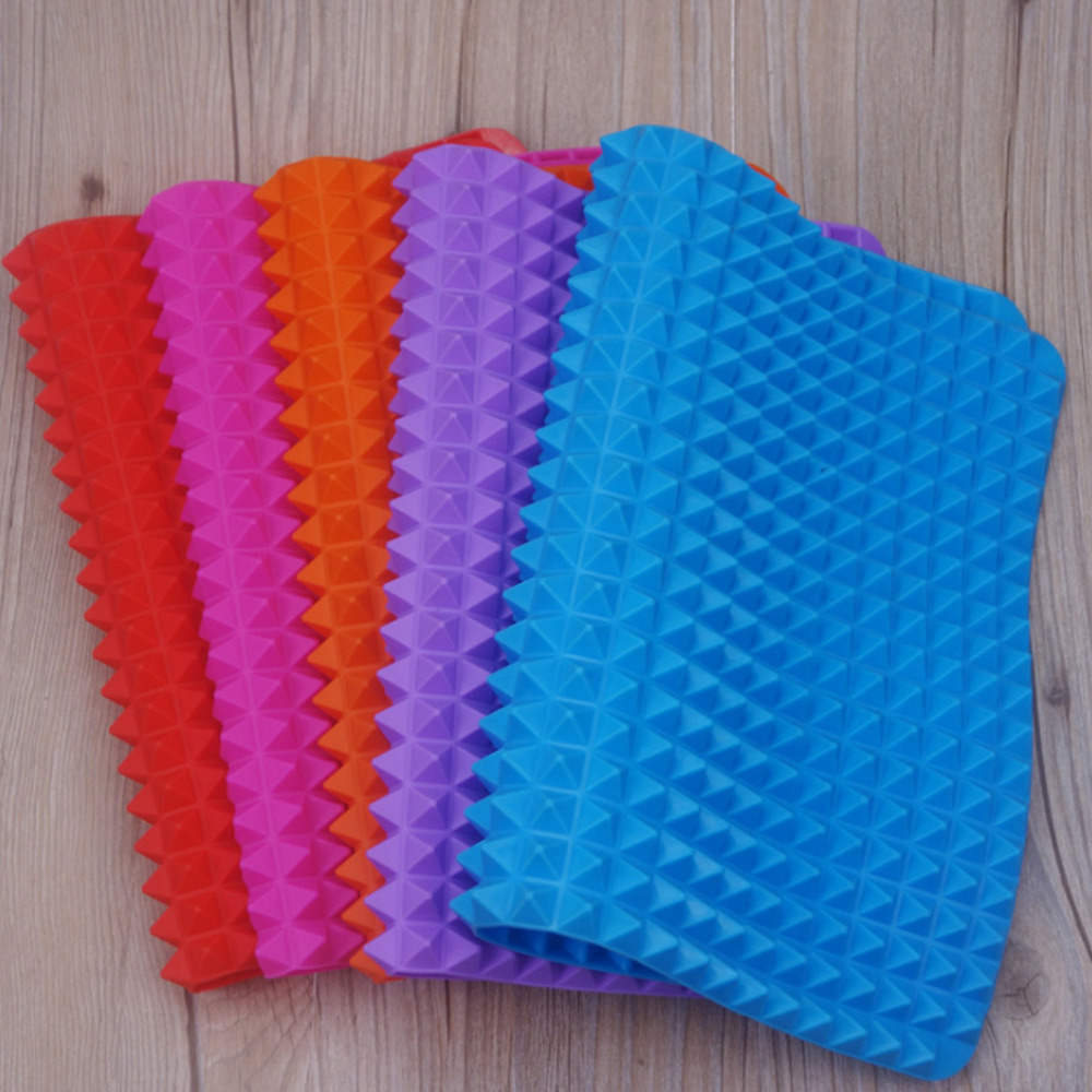 Pyramid Silicone Microwave Oven Roasting Mat Red Pyramid Pan Silicone Non Stick Reducing BBQ Mat Kitchen Baking Tray Cooking Pad