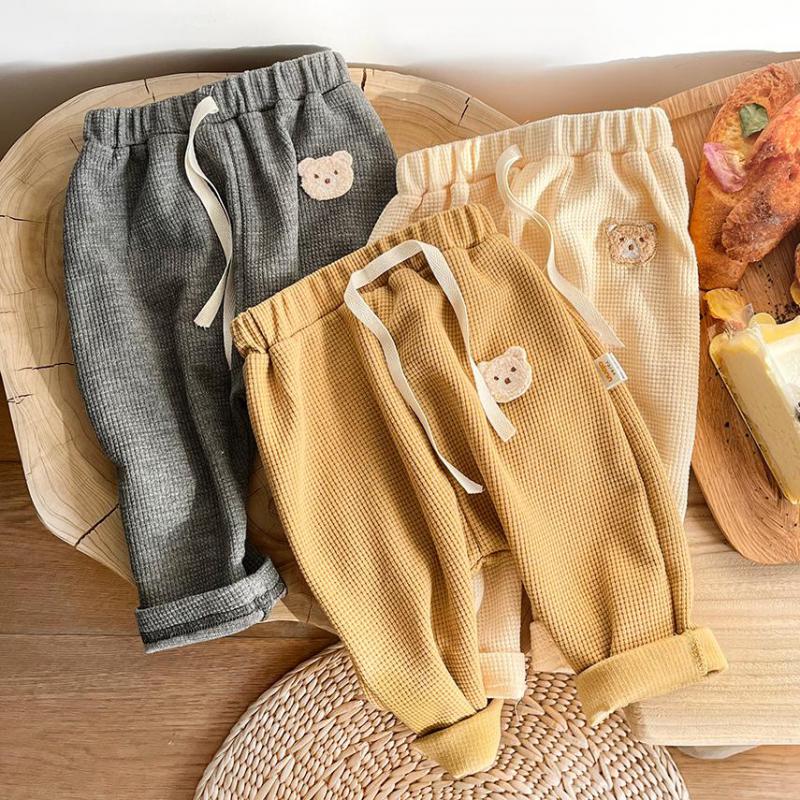 2022 Lente Baby Wafel Casual Broek Leuke Cartoon Beer Peuter Broek Baby Boy Broek Losse Meisjes Broek Kinderen Kleding