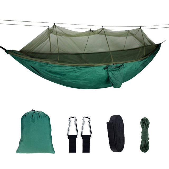 Tragbare outdoor-moskitonetz-hängematte, 210t nylon-anti-moskito-fallschirmstoff, luft-campingzelt, hänge-schlafschaukel: Dunkelgrün