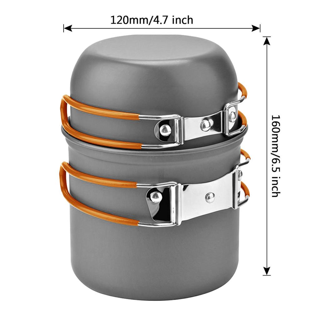 Camping Tableware Kit Picnic Cookware Ultra-Light Portable Outdoor Water Kettle Pan Pot Travel Aluminum Cooking Kits Utensils Hi: Orange