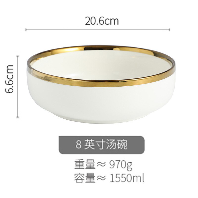 Ceramic Dinnerware Plate Bowl White Gold Stroke Ceramic Dinner Plate Steak Tableware Rice Soup Bowl Spoon Dish Home Decoration: g
