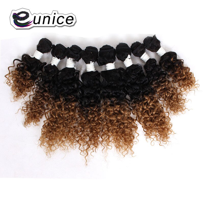 Eunice Ombre Hair Extensions Kinky Curly Weave Synthetic Hair Bundles 8pieces/lot 1 Pack 8-14"INCH