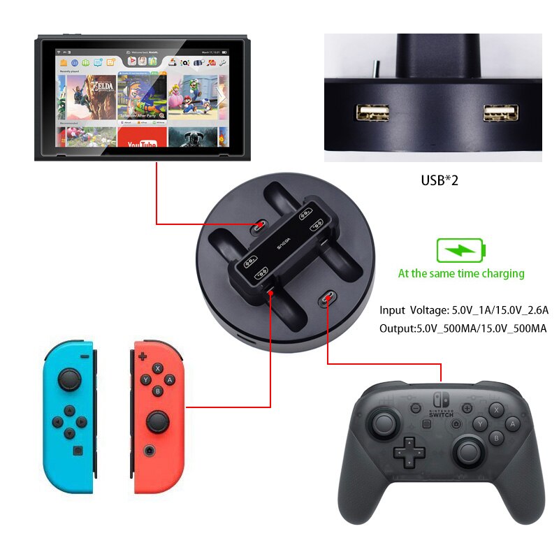 LED Nintend Switch Controller Charger Charging Dock Station For Nintendos Swicth Joycon NS Pro Controller & For Switch Console