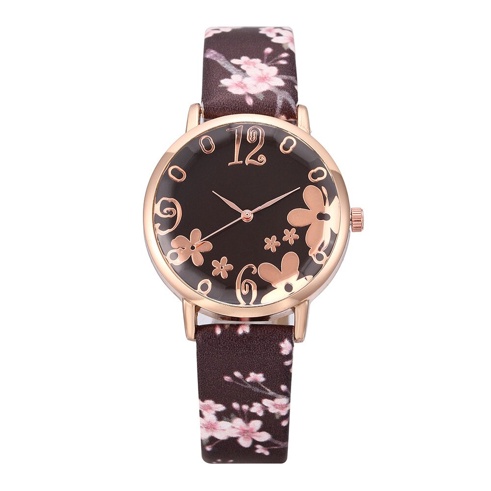 Vrouwen Mode Reliëf Bloemen Kleine Verse Gedrukt Riem Student Quartz Horloge Montre Femme Reloj Mujer: Paars