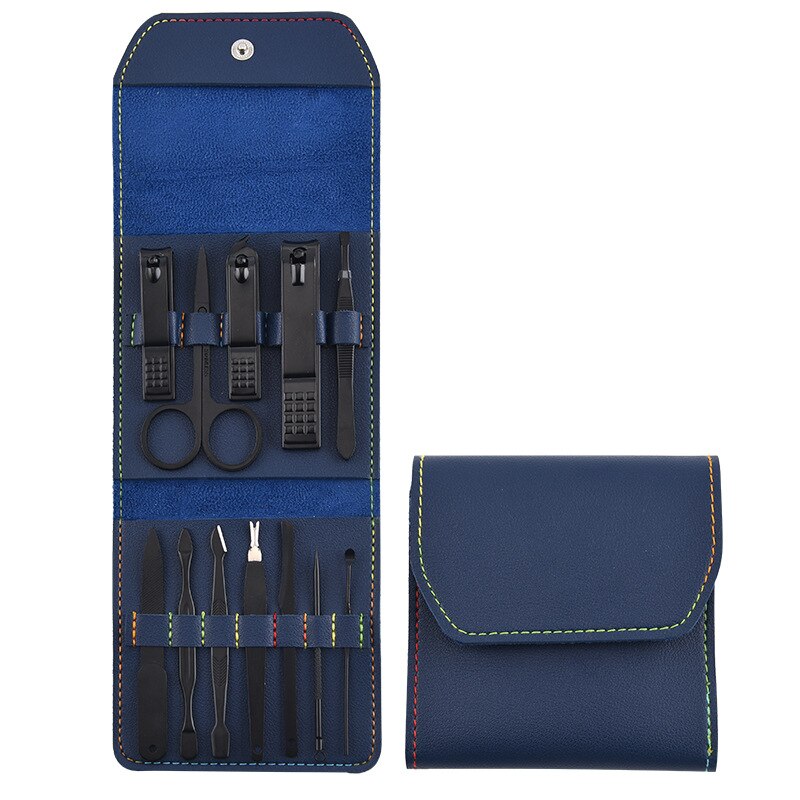 Or Rose 12/16 pièces/ensemble coupe-ongles ciseaux sac pliant outils à ongles Kits de maquillage multifonctions ensemble de manucure outils de soin des pieds à la main: 12pcs blue