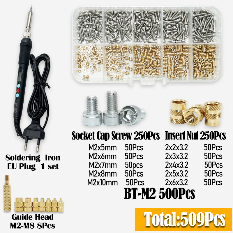Messing Inzetmoer Met Soldeerbout Tip Set 3d Printer Melt Gekartelde Warmtedraad Insluiting Koperen Moeren 304 Roestvrijstalen Schroef: YELLOW