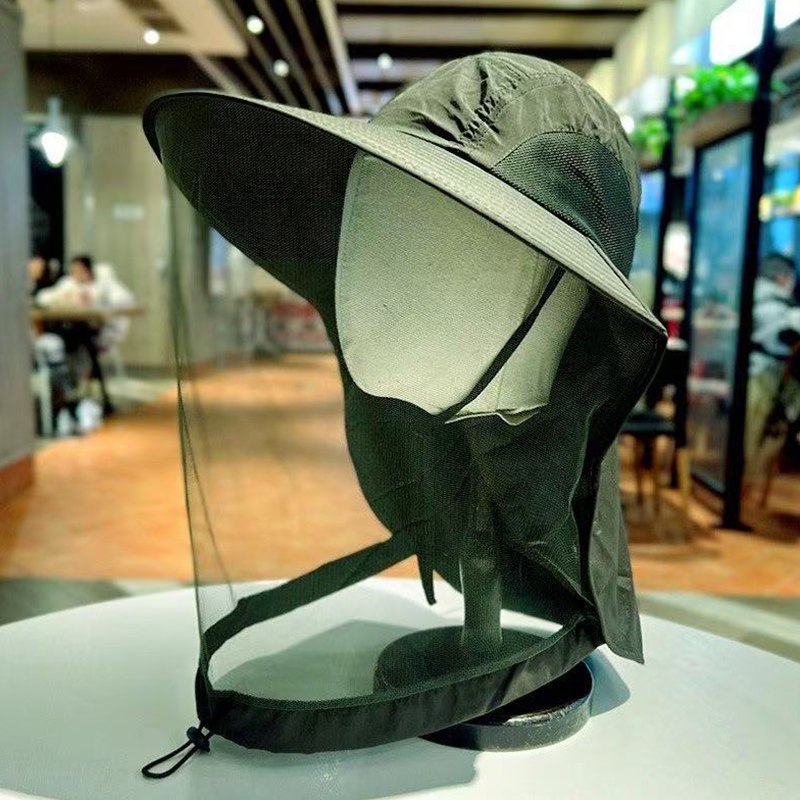 Gorro antimosquitos plegable a la con malla de red oculta para mujeres y hombres, gorro repelente de insectos y abejas, gorro de pesca con protección solar: Verde militar