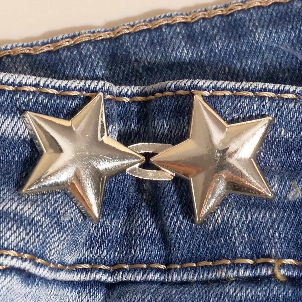 Botón de cintura con lazo para apretar, hebilla de cintura ajustable en forma de estrella y flor, sin costura, broche para pantalones, alfileres de fijación para pantalones vaqueros reutilizables