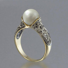 Vintage Bloem Grote Gesimuleerde Pearl Ring Sieraden Kostuum Sieraden De Koning Van De Ring Geeft EEN Aan EEN Vrouw roestvrij Ringen