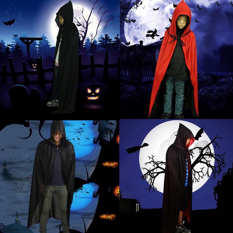 Unisex Halloween Witch Cloak Reversible Double Layer Vampire Cosplay Hooded Cape