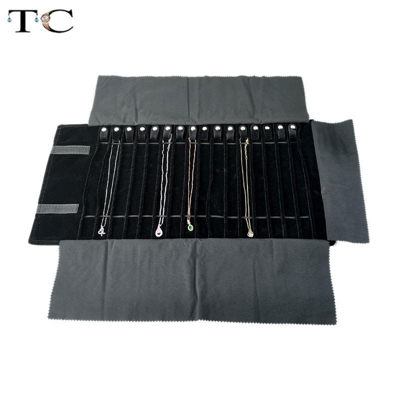 Black Velvet Jewelry Roll Bag for Jewellery Pendant Organizer Storage Bag Portable Necklace Display Cases