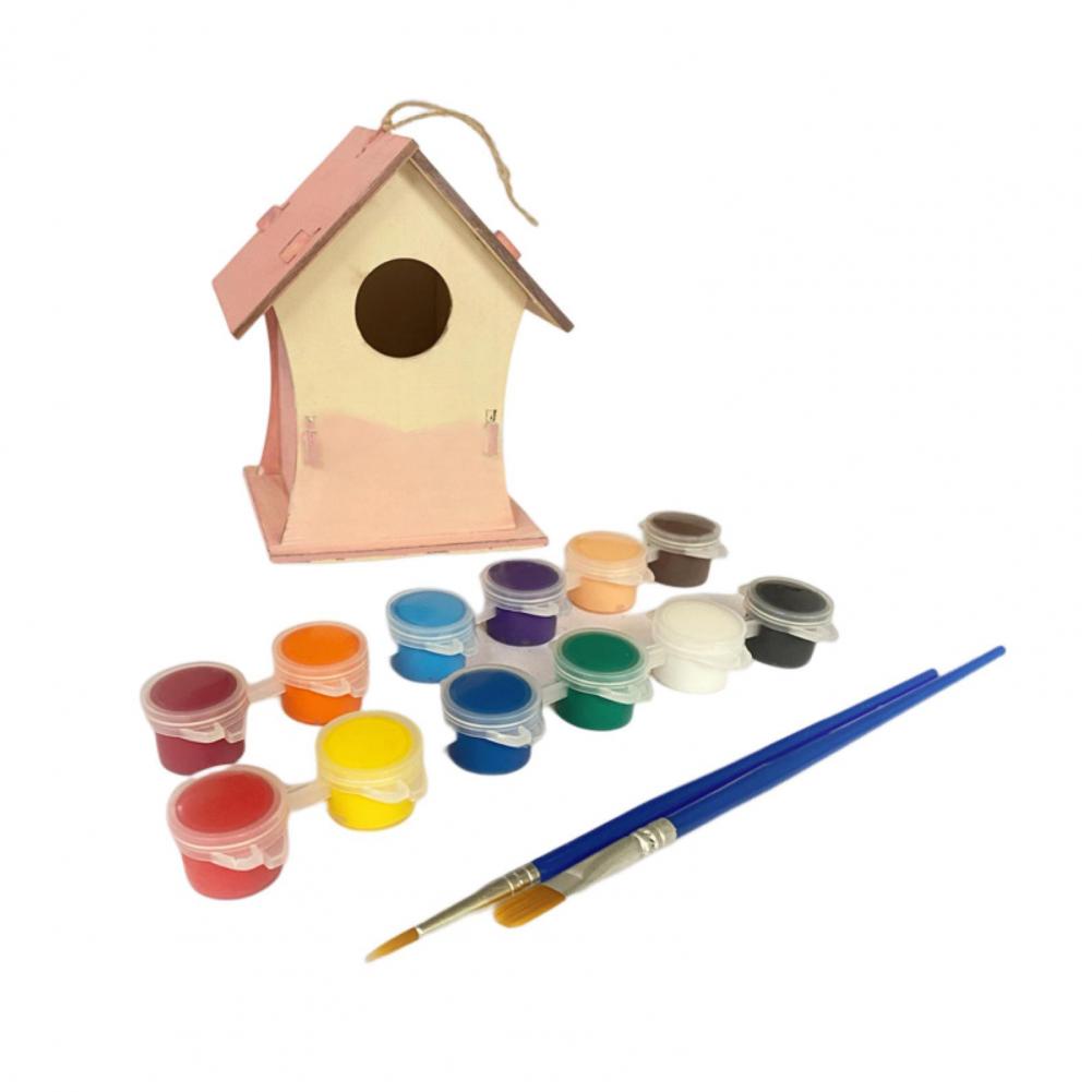 Kit de construction de maison d'oiseau pour enfants, peinture de bricolage, assemblage de nichoir, artisanat de boîte à oiseaux, construire de la peinture, pour enfants, 1 ensemble