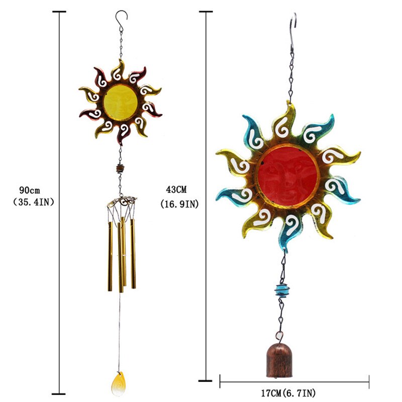 1pc sol vindspel smidesjärn glas eldklot ornament trädgård balkong hänge vindspel rörklockor heminredning