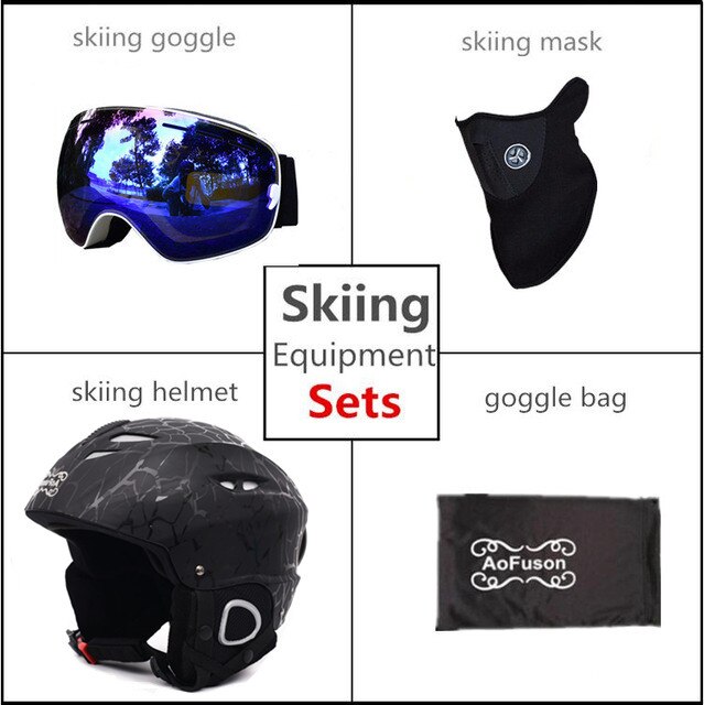 Skihjelm med anti-dug skibrille åndbar hjelm dobbelt lag anti-dug big vision snowboard skibriller skimaske sæt: Nr. .10 / Xl (58cm-61cm)