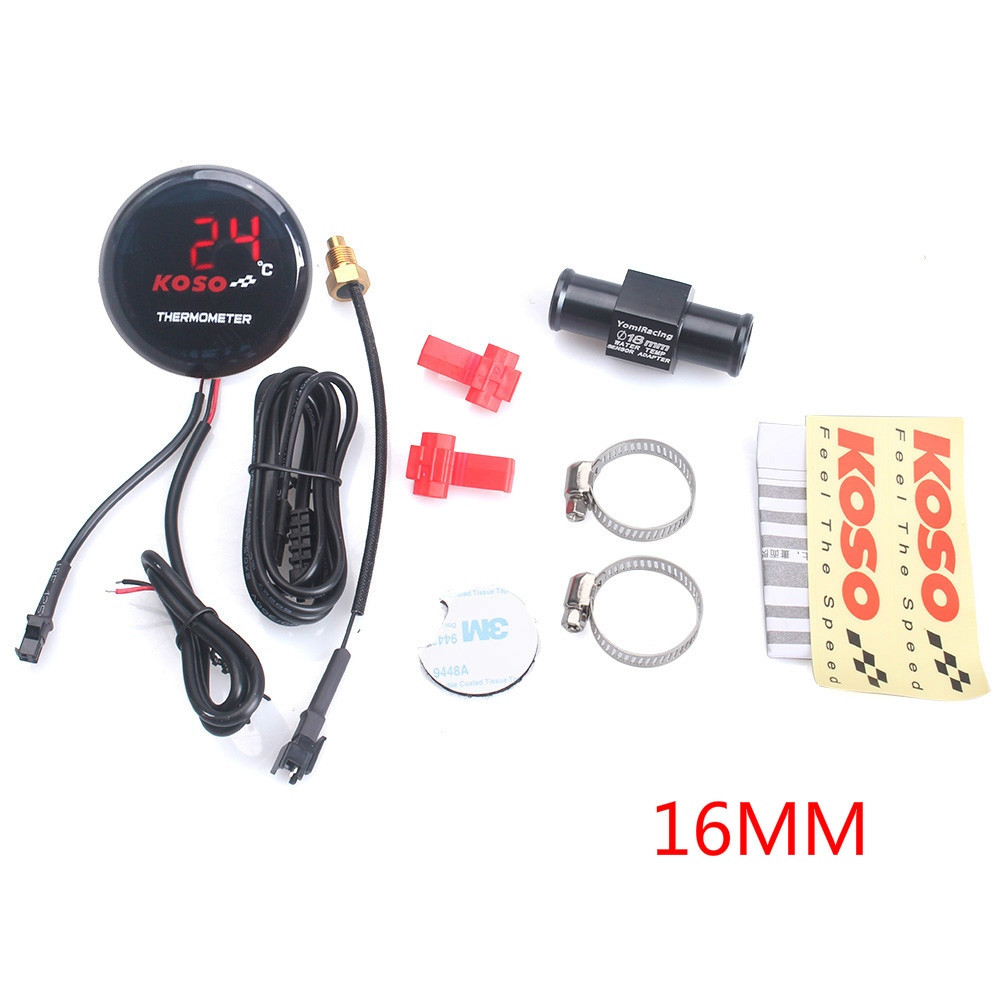 Universal Motorcycle Thermometer Instruments Water Temp Temperature Digital Display Meter Gauge Sensor Adapter For KOSO: Yellow
