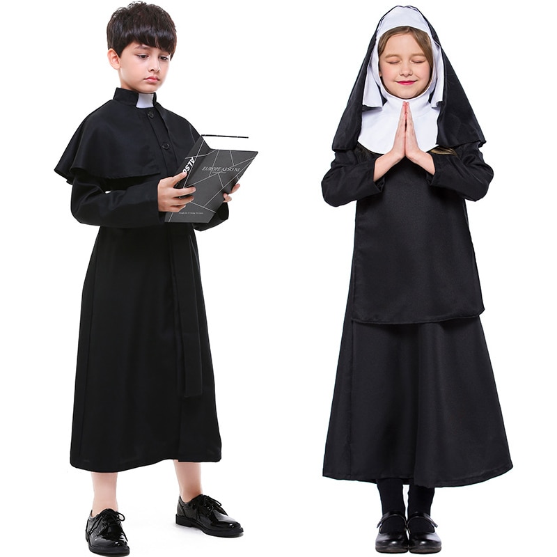Kid Halloween Boys Missionary Priest Father Girls Nun Virgin Mary Outfit Church Role Costume