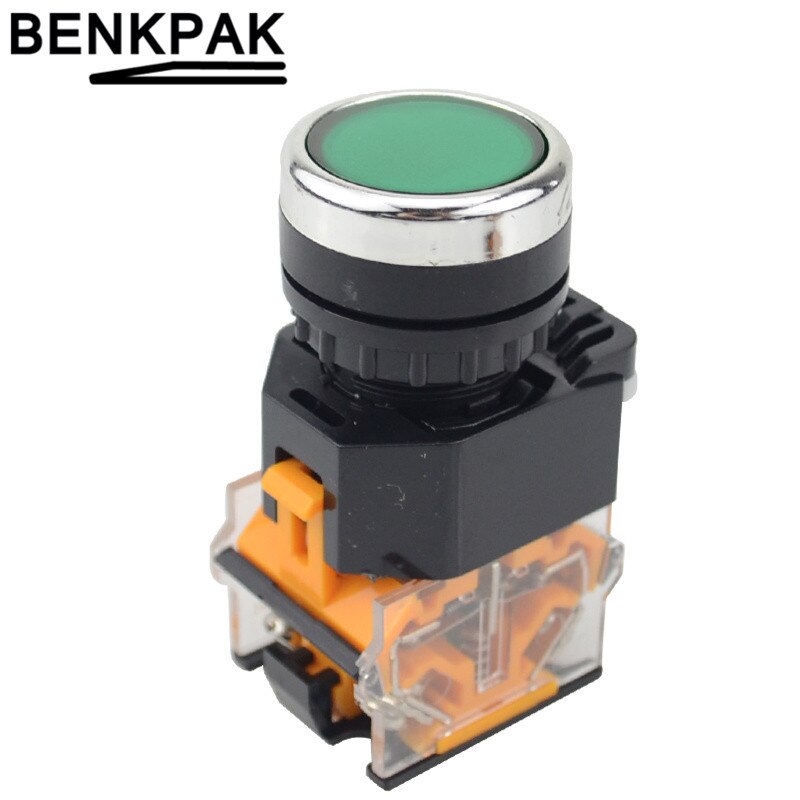 22mm self locking push button switch 1NO+1NC: Green