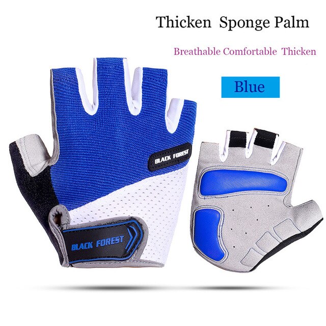 Guantes antideslizantes de medio dedo para levantamiento de pesas y fitness, guantes para ciclismo al aire libre, guantes para bicicleta de montaña, guantes para andar en bicicleta: Blue / M