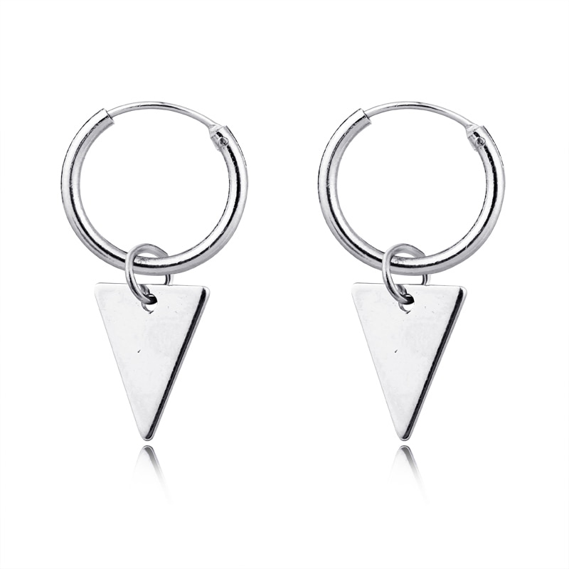 1 paar Trendy Eenvoudige Kleine Driehoek Hanger Geometrie Oorringen Voor Vrouwen Chic Zilver Kleur Eindeloze Cirkel Oor Sieraden E801