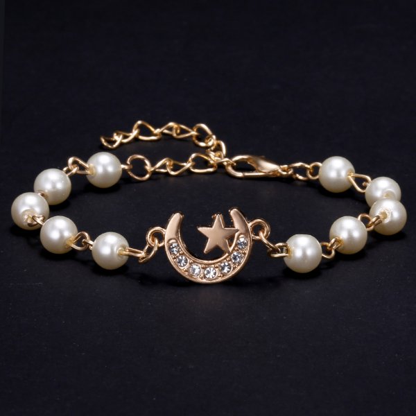 Pulseira com pingente de estrela e lua ajustável, pulseira simples, adorável, brilhante, de zircônia, joias femininas para amantes, presente: Moon Star