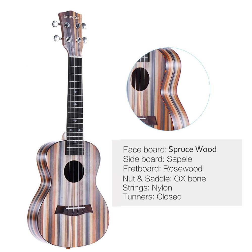 ammoon 24" Ukulele Acoustic Soprano Ukelele Uke18 Frets 4 Strings Okoume Neck Rosewood Fretboard String Instrument Musical: Dark Khaki