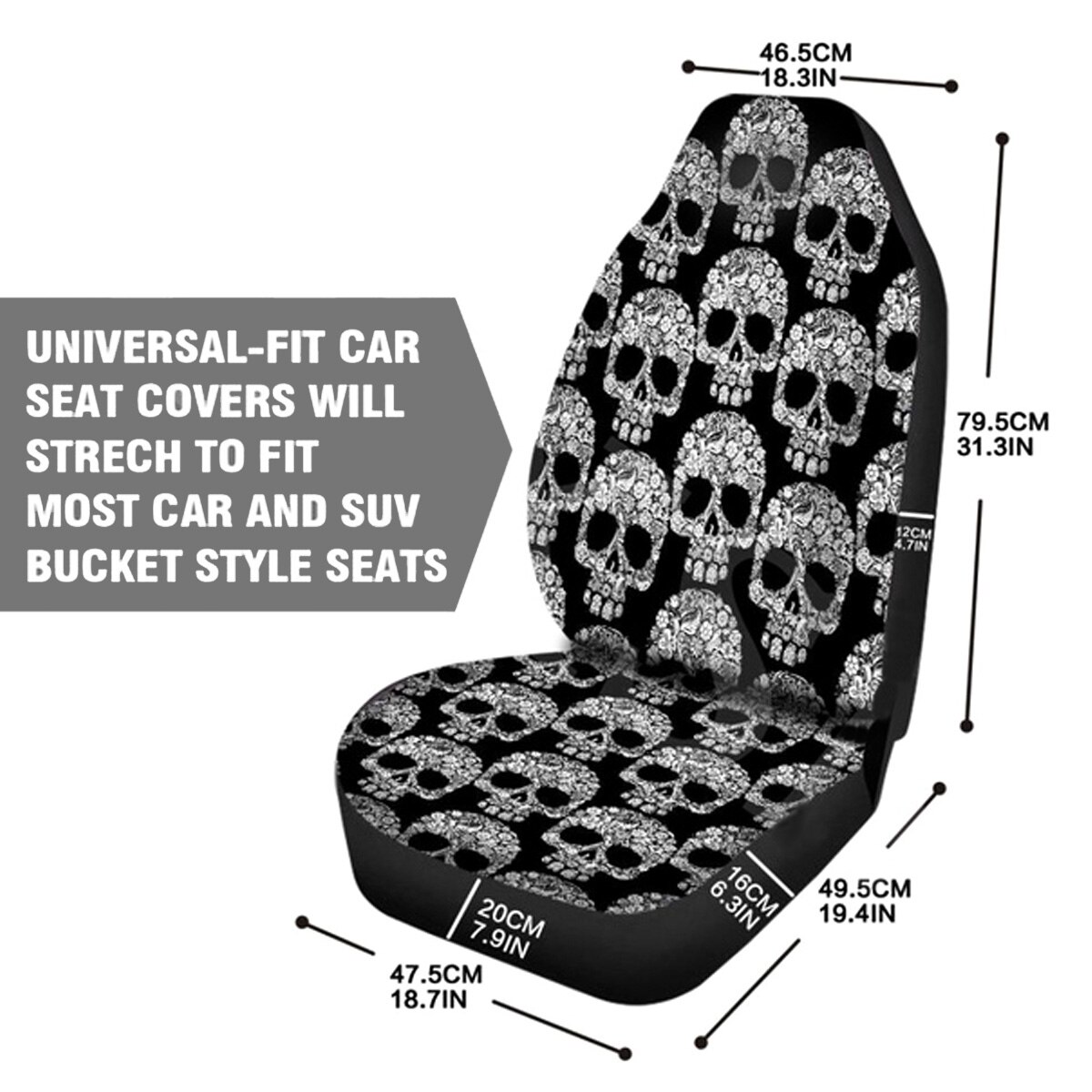 Funda de asiento para coche Protector de tela con estampado de calavera 3D, a la , para la mayoría de los coches, sedán y SUV