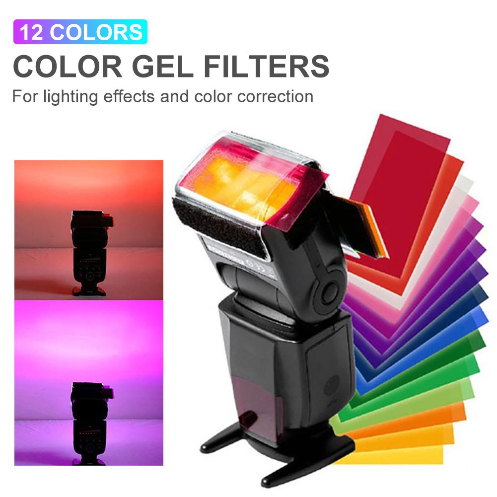 Caméra 10X8cm 12 couleurs paquet de feuille de Gel Transparent couleur Correction lumière Gel filtre carte pour photographie lampes de poche