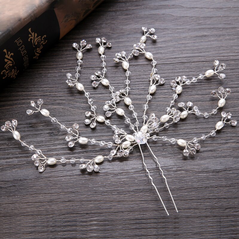 Wedding Crystal Pearl Hair pins For Silver Color Bridal Hair Accessories Women Hair Clips Many Wedding Hair Jewelry