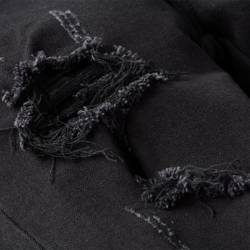 Streetwear Men Jeans Black Color Patchwork Destroyed Ripped Jeans Men Elastic Punk Pants Hip Hop Skinny Jeans Homme