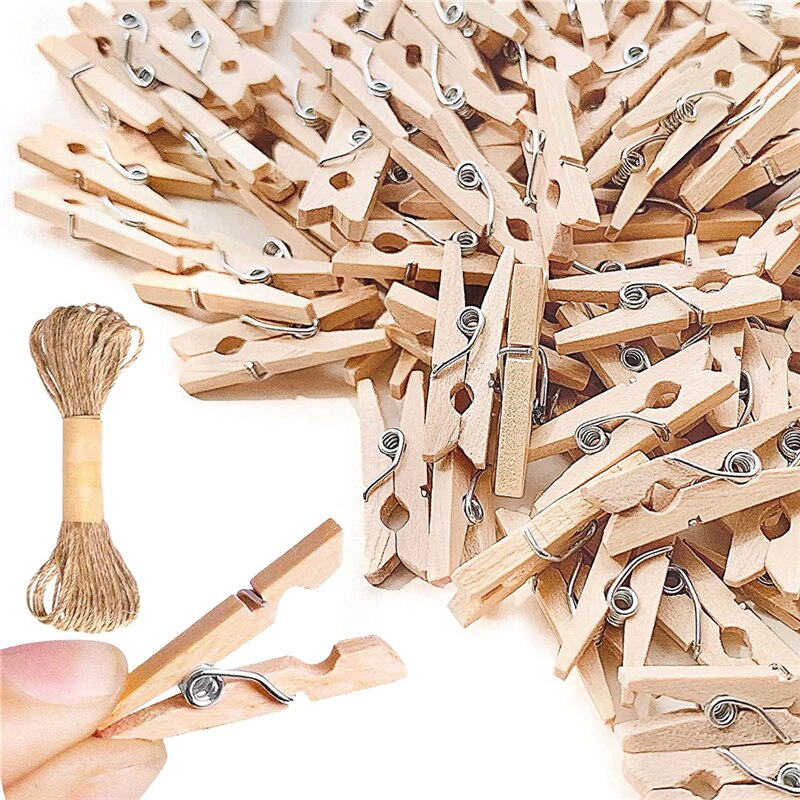 150pcs Mini 25 mm Natural Wooden Clips Photo Clips Clothespin Craft for Decorative Wood Clips Pegs Wall Hanging Picture