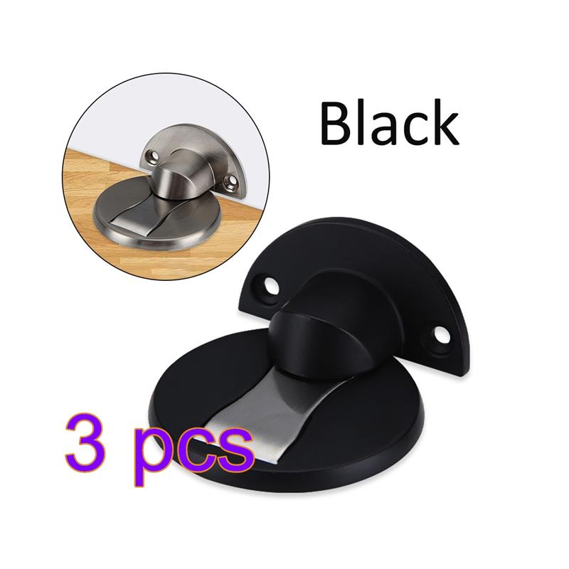 Stainless Steel Magnetic Door stopper Modern magnet Hidden Door Stops Holders Catch Floor Nail-free Doorstop Furniture Hardware: Black-3pc