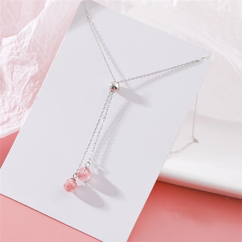 Unique mémoire rose fraise cristal mignon pendentif doux frais 925 argent Sterling clavicule chaîne femme collier SNE449