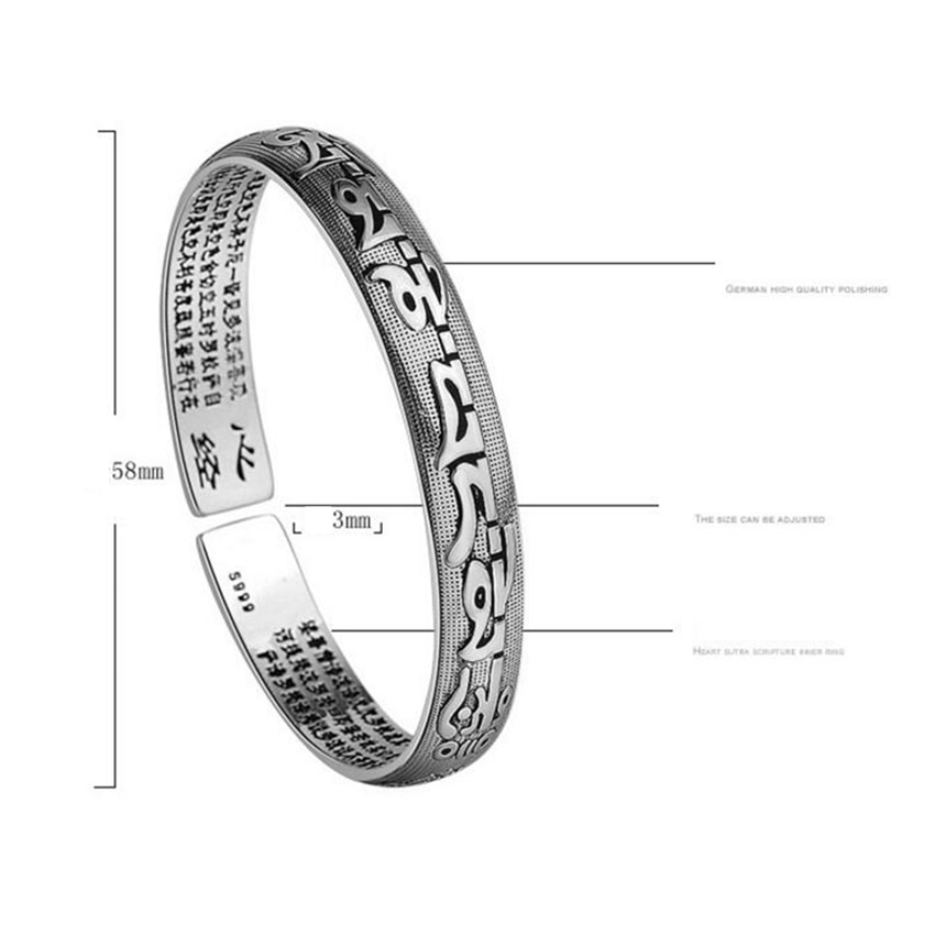 NEHZY-pulsera con sello de plata S999 para hombre y mujer, brazalete clásico de seis palabras, con letras budistas, mantra abierta, joyería