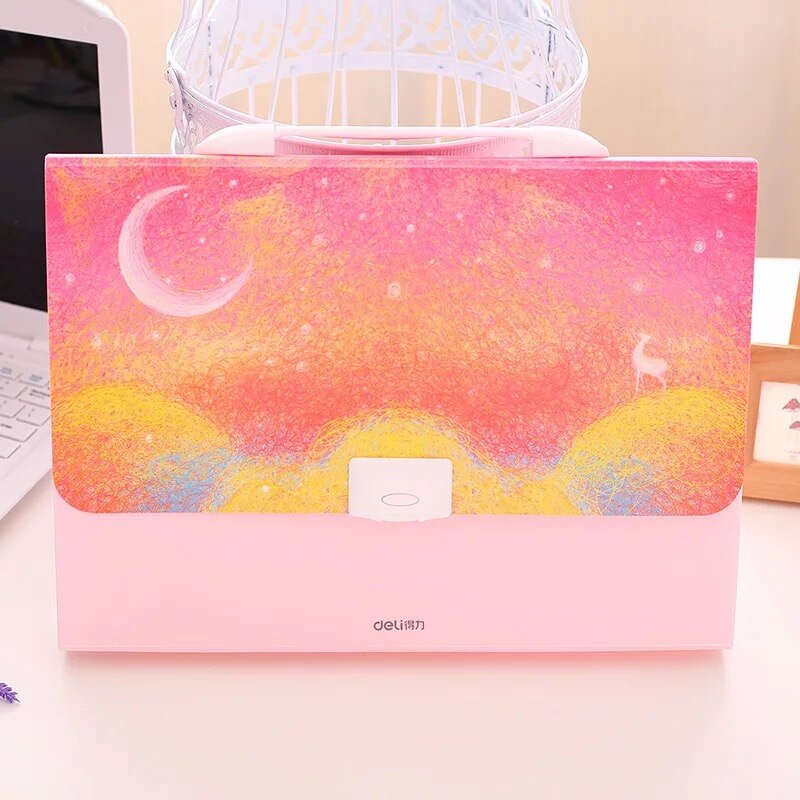 Kawaii Regenbogen Elch A4 Erweiterung Brieftasche Datei Ordner Organizer Mädchen Schüler Dokument Tasche Kasten Nette Büro Schreibwaren: Rosa