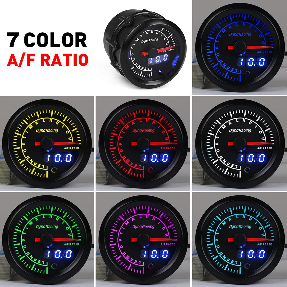 KIMISS Electronic Tachometer, 52mm/2in 7 Colors LED Speedometer Tachometer Car Modification Gauge (Black Dial, Black Bezel