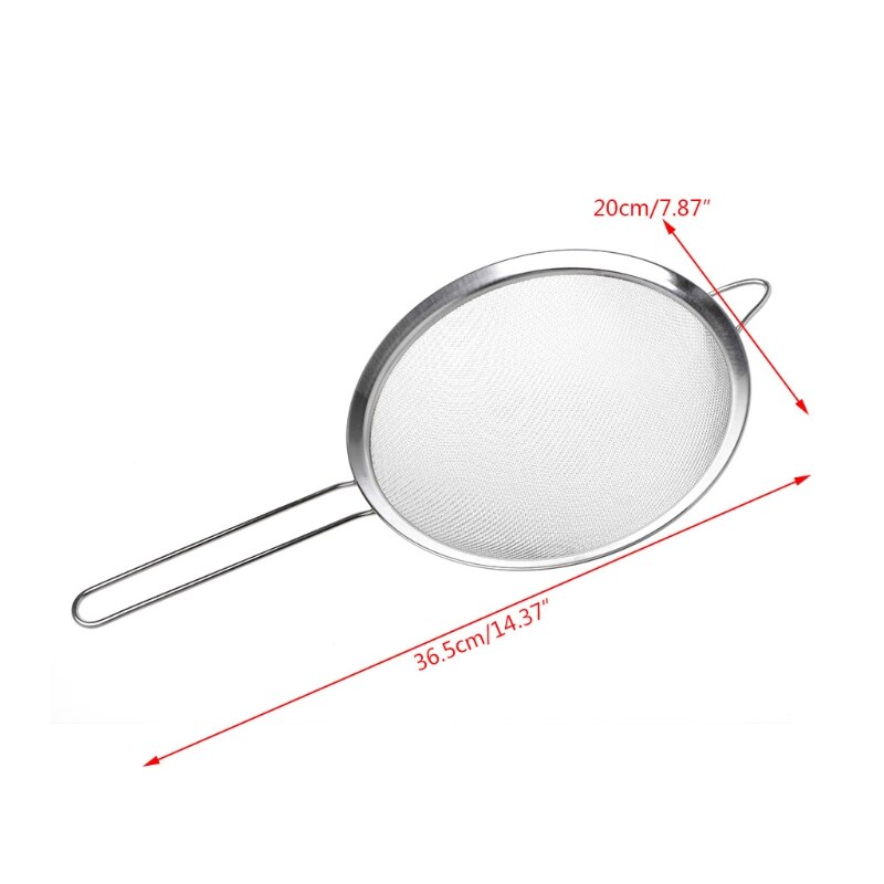 Kjøkken rustfritt stål mel te sil mesh dørslag sil filter sil: 20cm