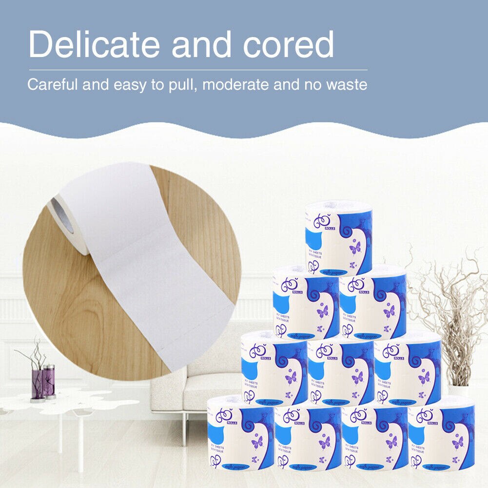 10 Rolls Toilet Paper Bulk Rolls Bath Tissue Bathroom Soft 3 Ply Skin-Friendly Household