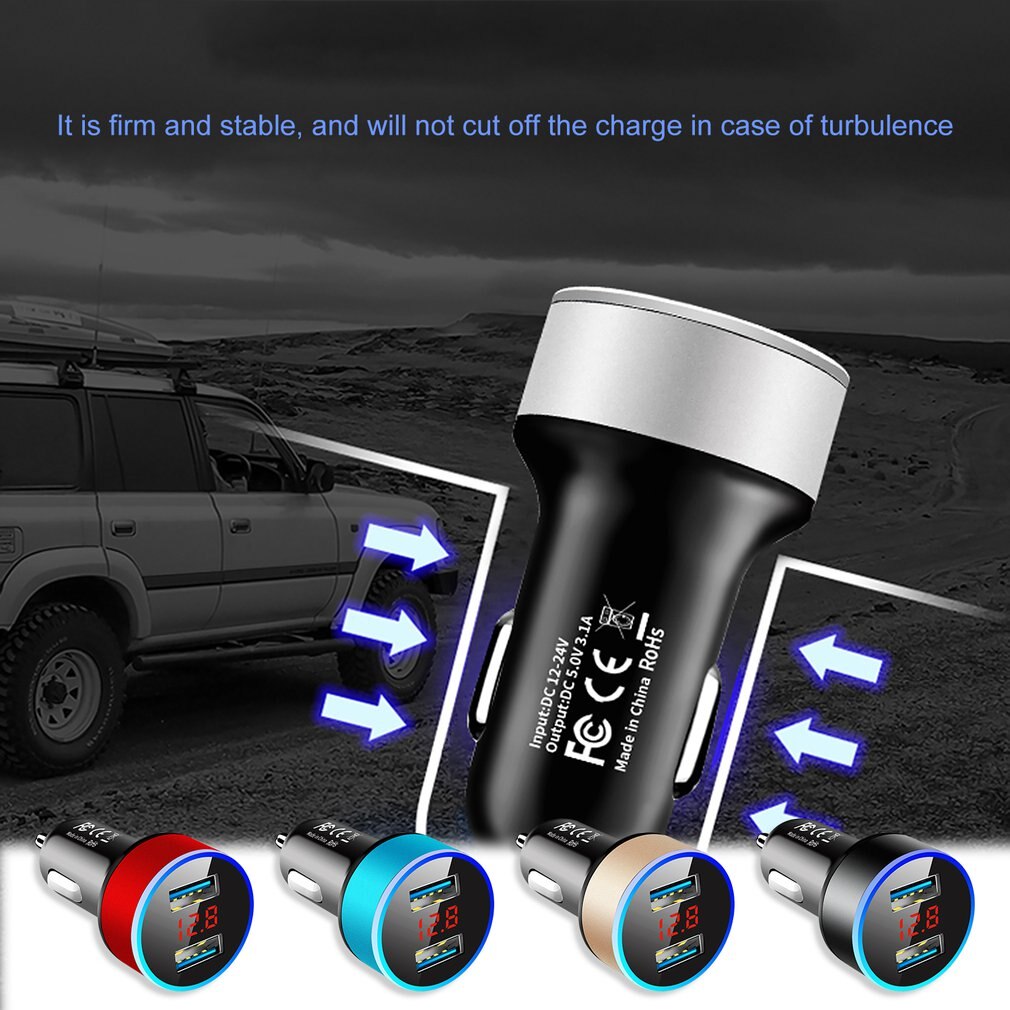 Dual Usb Car Charger Adapter 3.1A Digitale Led Voltage/Stroom Display Auto Voertuig Metalen Lader Voor Smart Telefoon/tablet 18W