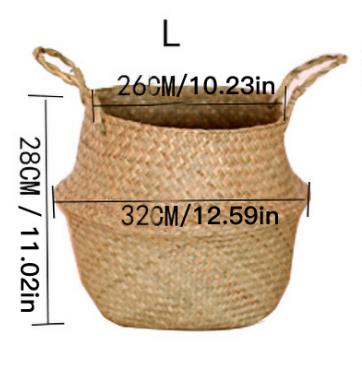 Straw Foldable Hanging Rattan Flower Basket Handmade Wicker Plant Pot Planter Modern Flowerpot Home Decorative: L