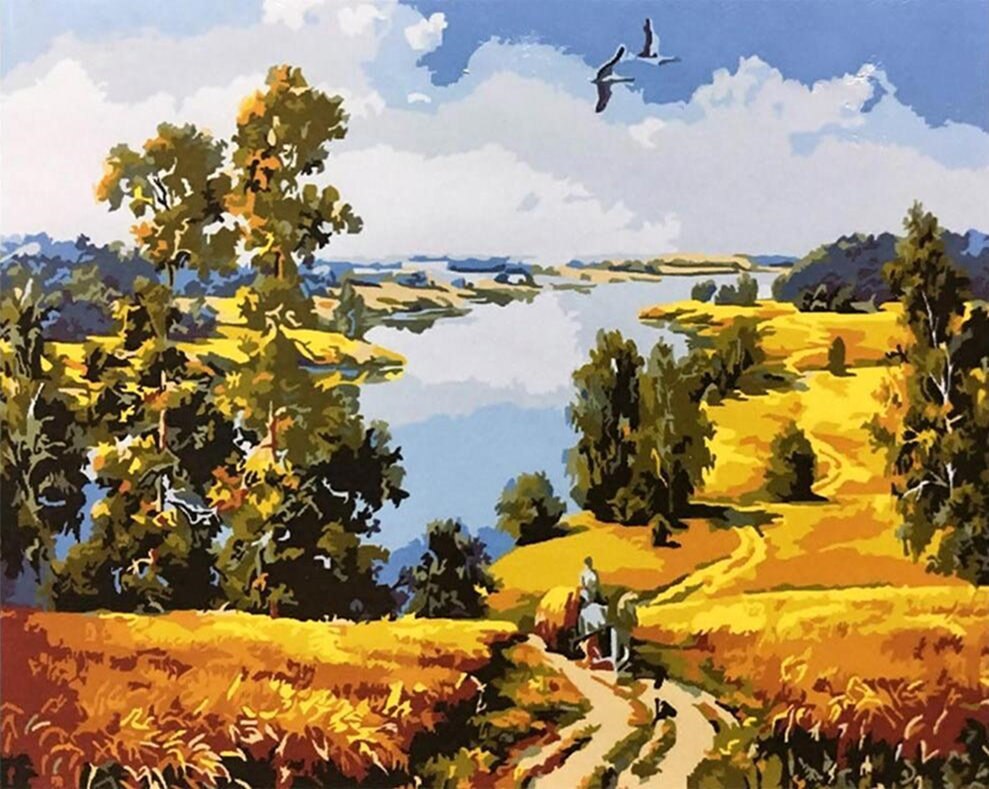 HUACAN Painting By Number Tree Scenery Kits Drawing Canvas HandPainted DIY Picture By Numbers Lake Landscape Home Decor: SZHC1-4929