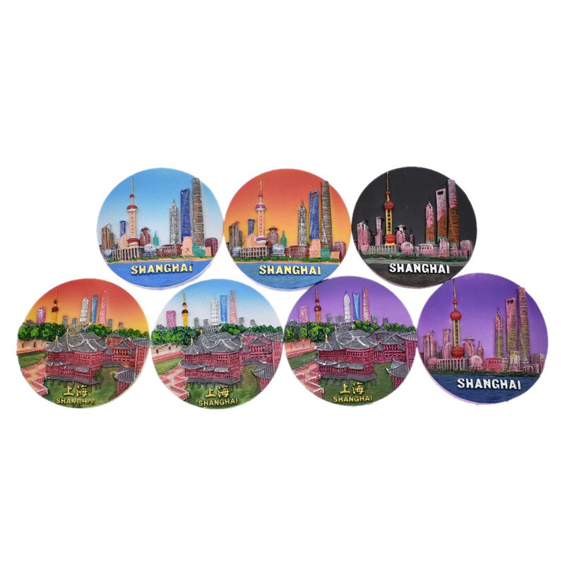 Shanghai Scenic Fridge Magnet Lujiazui Round Shape Resin Refrigerator Magnets Souvenir Modern Home Kitchen Decor