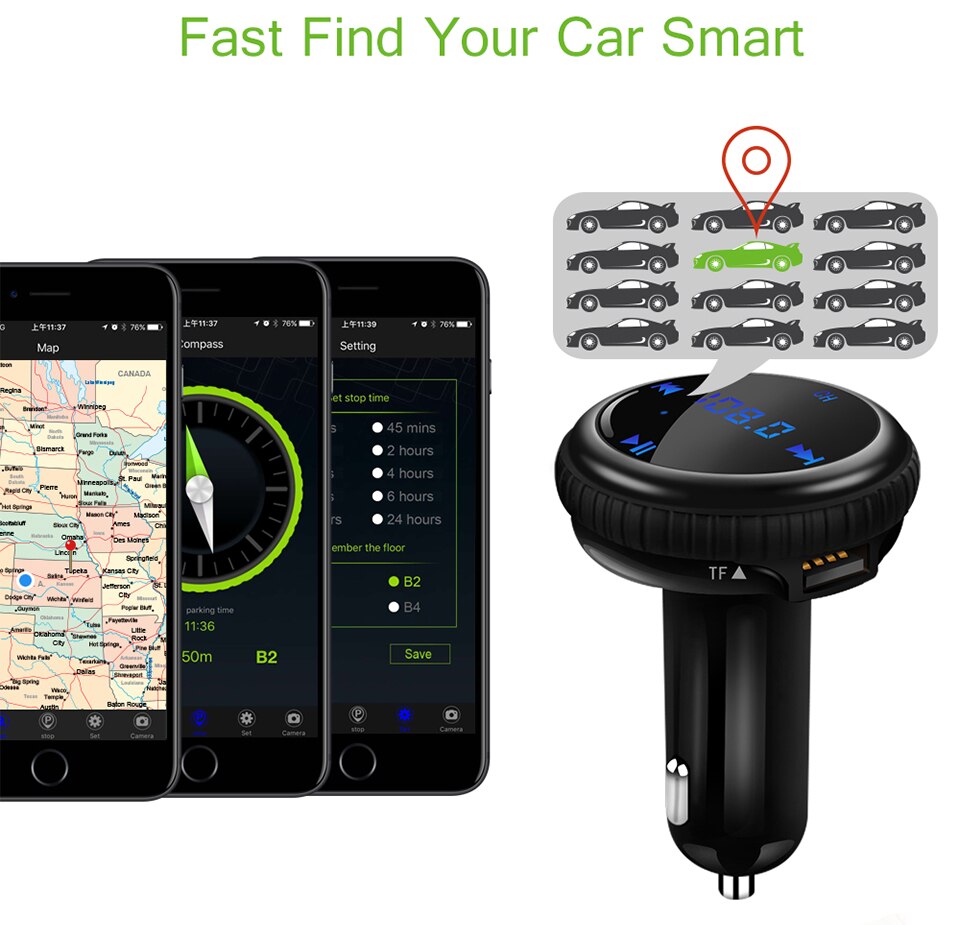 Onever BT69 3 In 1 Car FM Transmitter Bluetooth GPS Car Player Car Finder FM Modulator MP3/WMA TF Card Dual USB Car Accessories