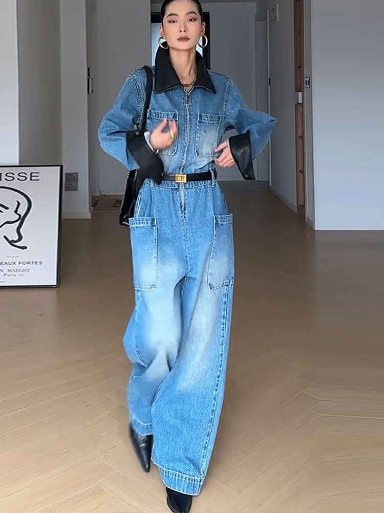 retro denim jumpsuit dame våroveralls eksklusiv – Grandado