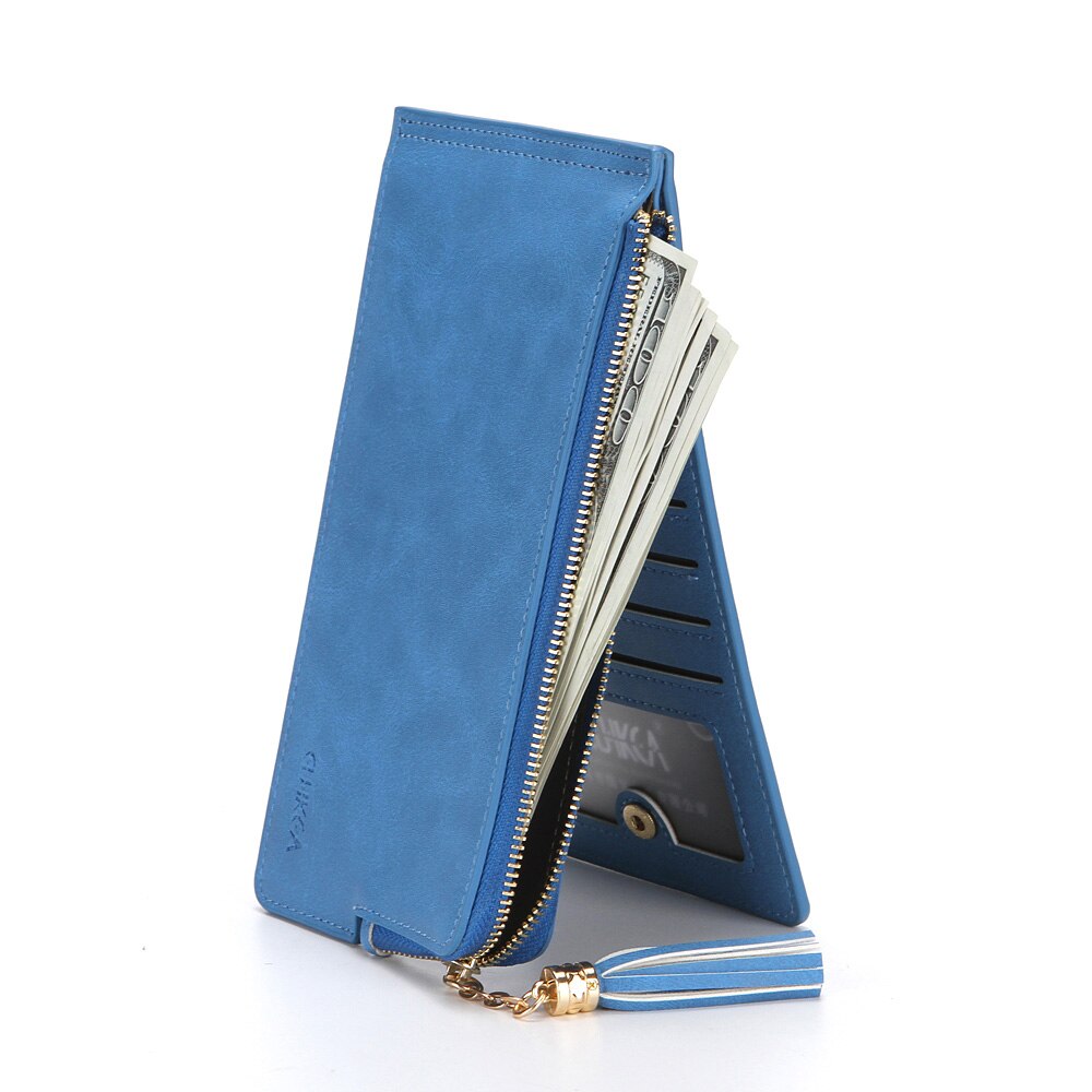 CUIKCA Women Wallet Purse Clutch Handbag Makeup Mirror Bag Nubuck Leather Zipper Wallet Coin Female Wallet ID Card Holder Case: blue